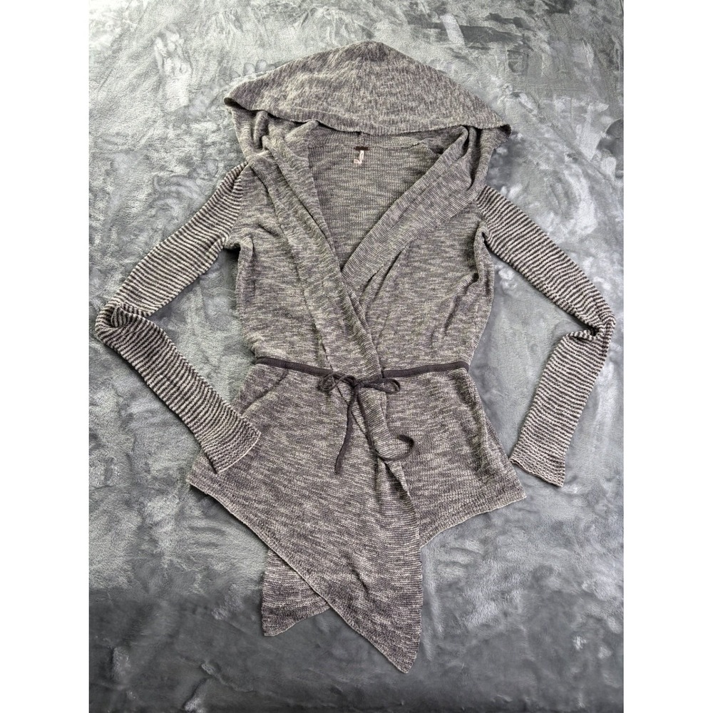Free People‎ Hooded Wrap Cardigan Sweater Womens XS Gray Marled Asymmetrical Hem